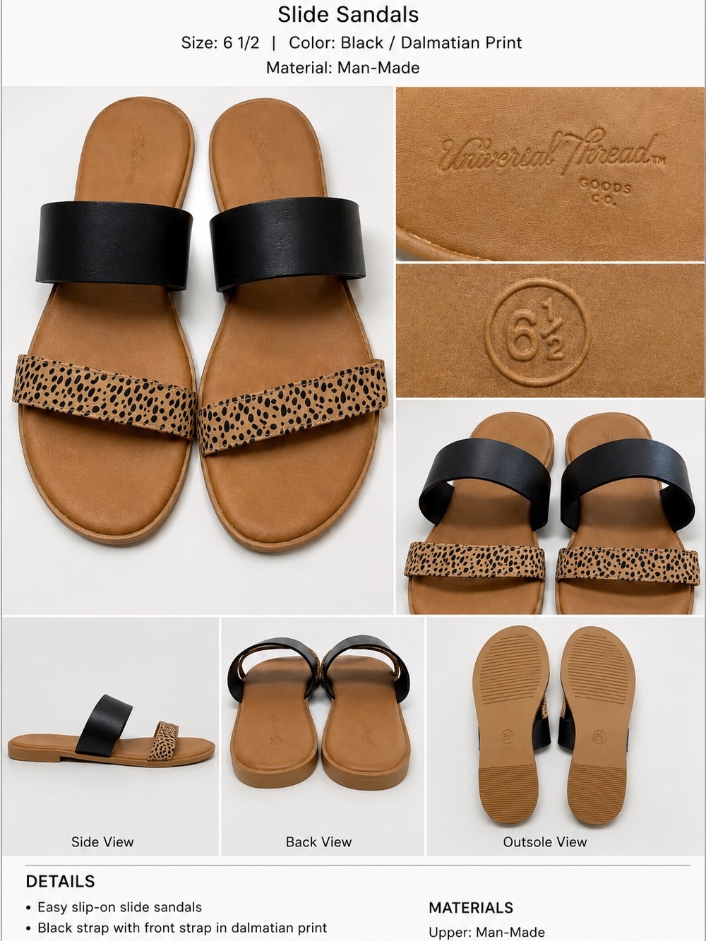 Universal Thread Black and Tan Animal-Print Slide Sandals